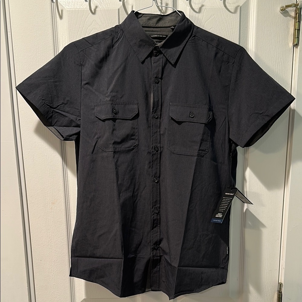 Kenneth Cole Men's Charcoal Gray Short Sleeve Button-Down Shirt